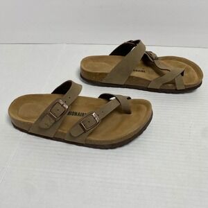 Cushionaire Luna Tan Faux Suede Two Strap Cork Footbed Sandals Womens 8.5M Comfy